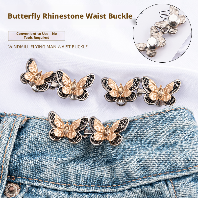 Butterfly Rhinestone Waist Buckle-Black Gold-Alloy-1 pair Vera Lux