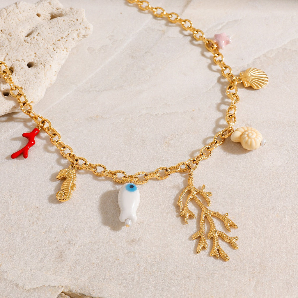 18K Gold Coral Shape Ocean Style Necklace Vera Lux