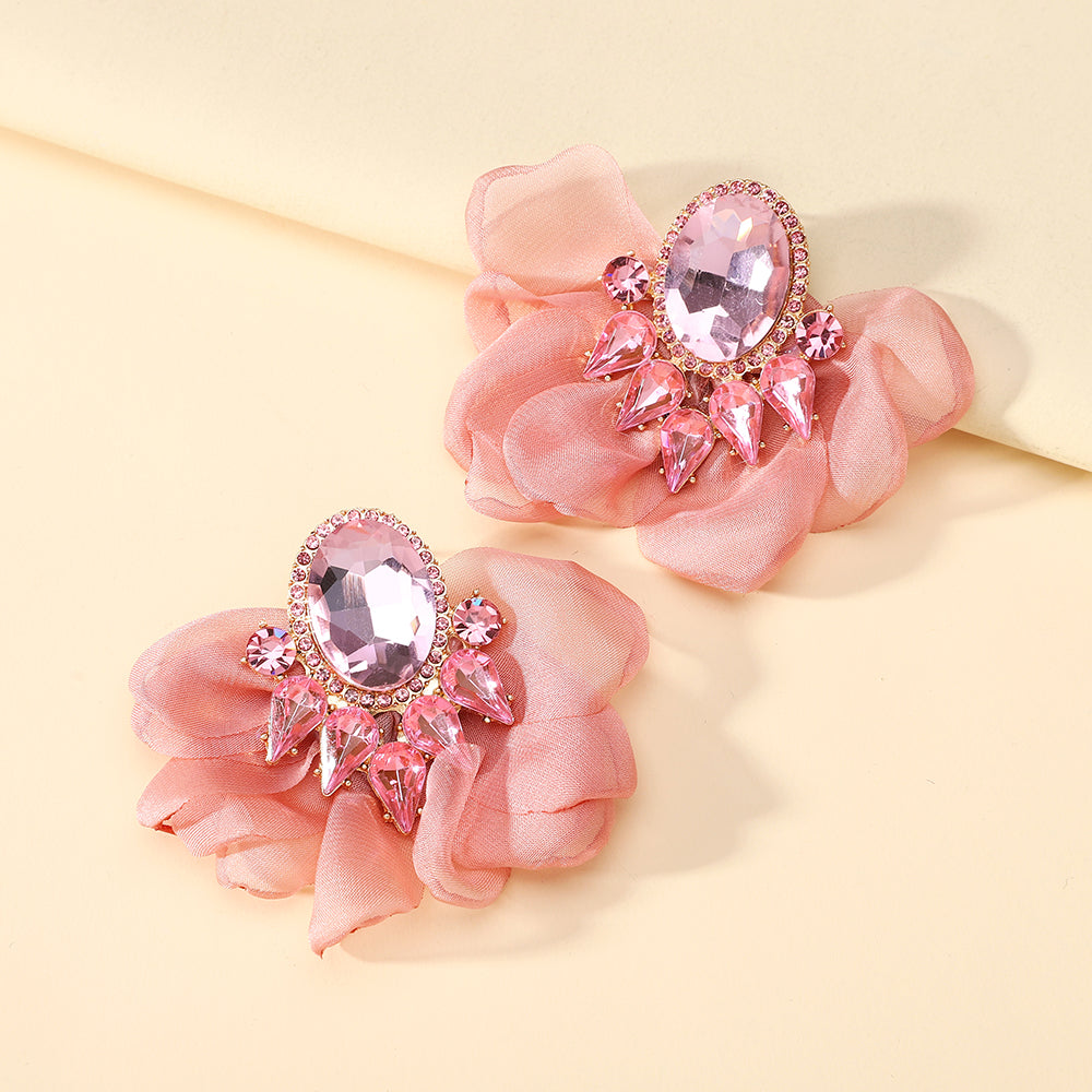 Handmade Coloful Glass Chiffon Flower Stud Earrings For Women Bold Fashion Jewelry Party Prom Vacation Vera Lux