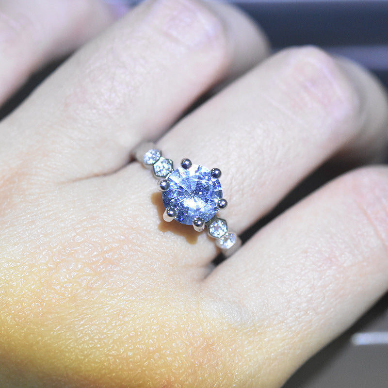 Classic Honeycomb Six-Prong Simulated Diamond Ring, Moissanite Hexagonal Band Vera Lux