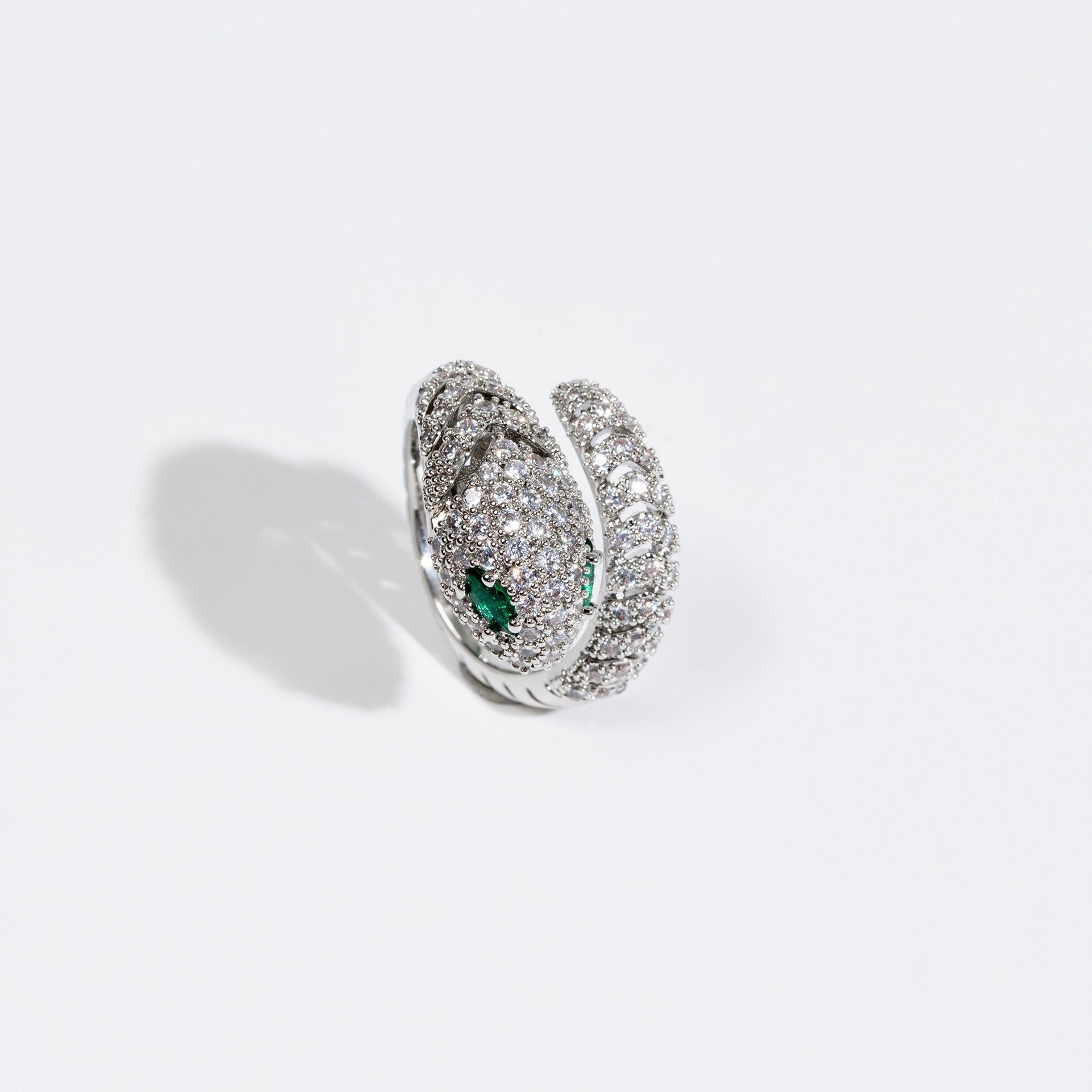 Snake-Shaped Adjustable Open Ring with Zircon Inlay Vera Lux