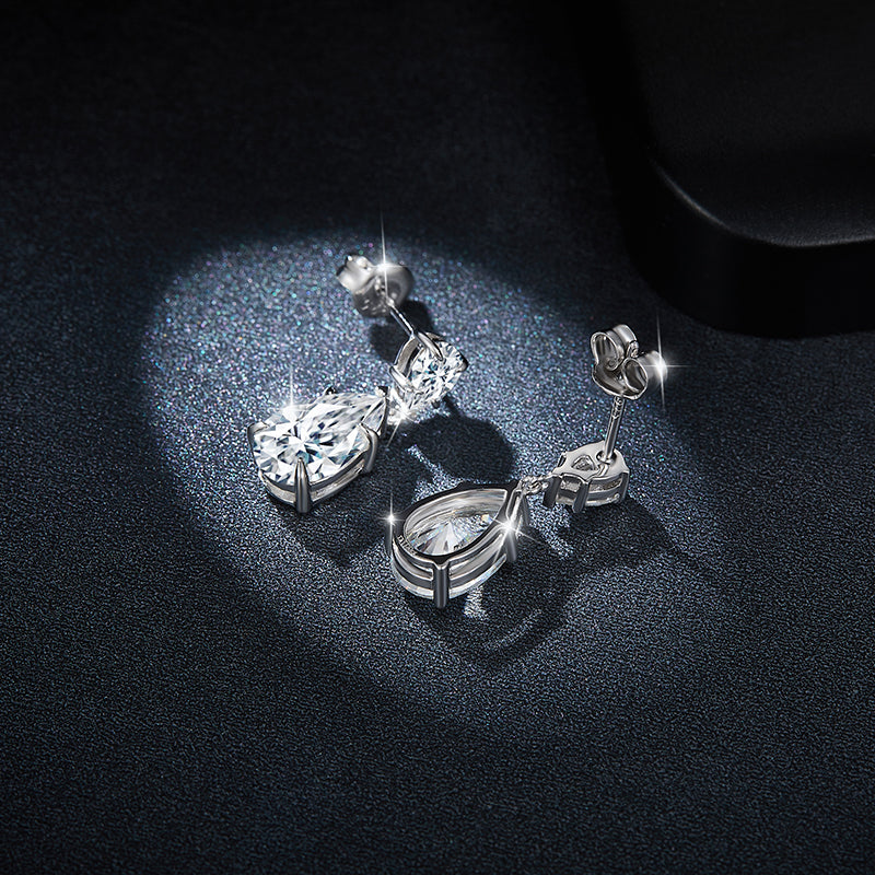 S925 Sterling Silver Pear Cut Moissanite Dangle Earrings  7x11mm Teardrop Double Stone Drop Earrings With GRA Platinum Plated Jewelry Gift Box Set Vera Lux
