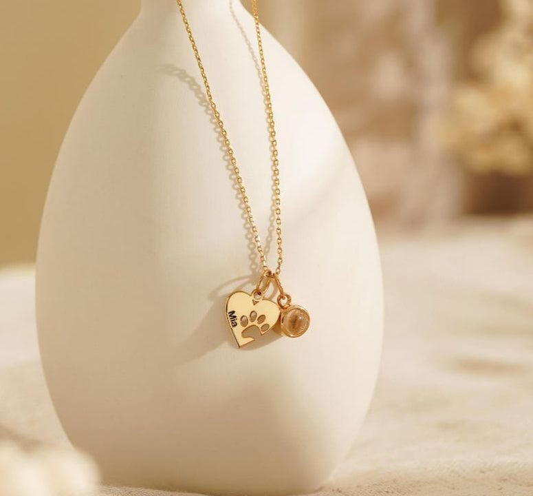 Personalized Heart & Paw Print Photo Custom Necklace Vera Lux