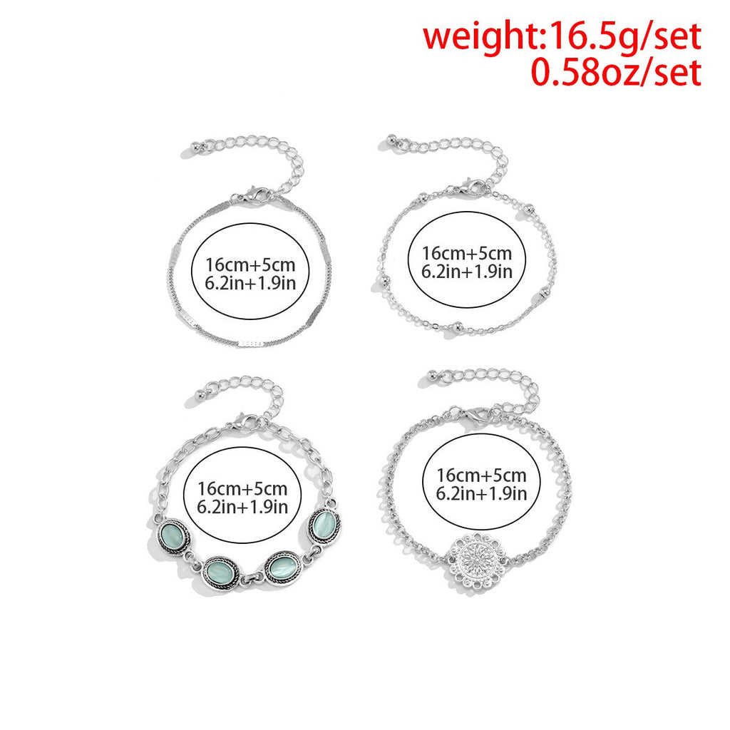 Ethnic style flower disc cat's eye gold retro bracelet Vera Lux