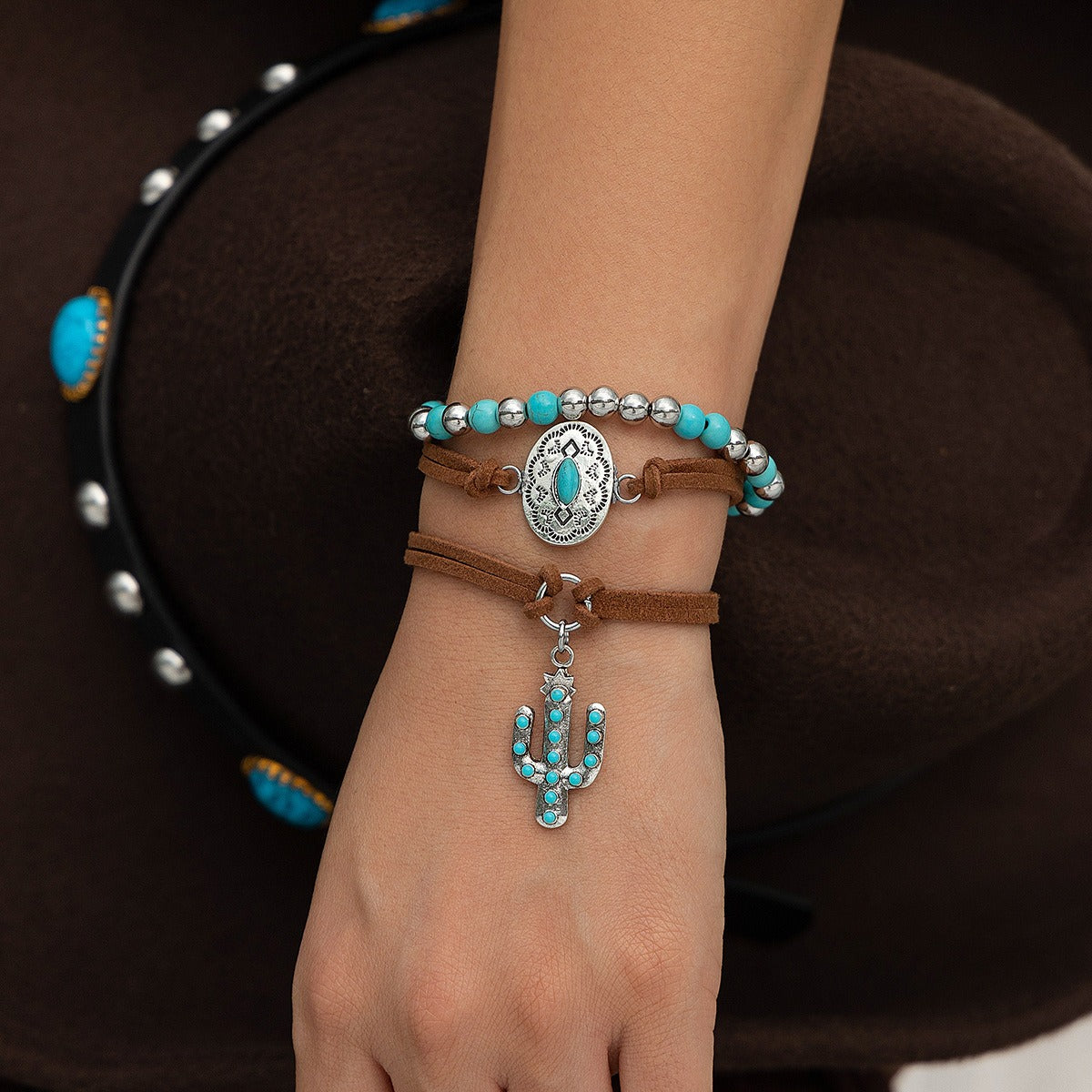 Imitation Turquoise Cactus Tag Bracelet Set Vera Lux