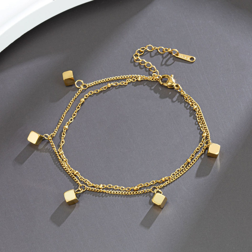 18k gold plated light luxury square double-layer design anklet Vera Lux