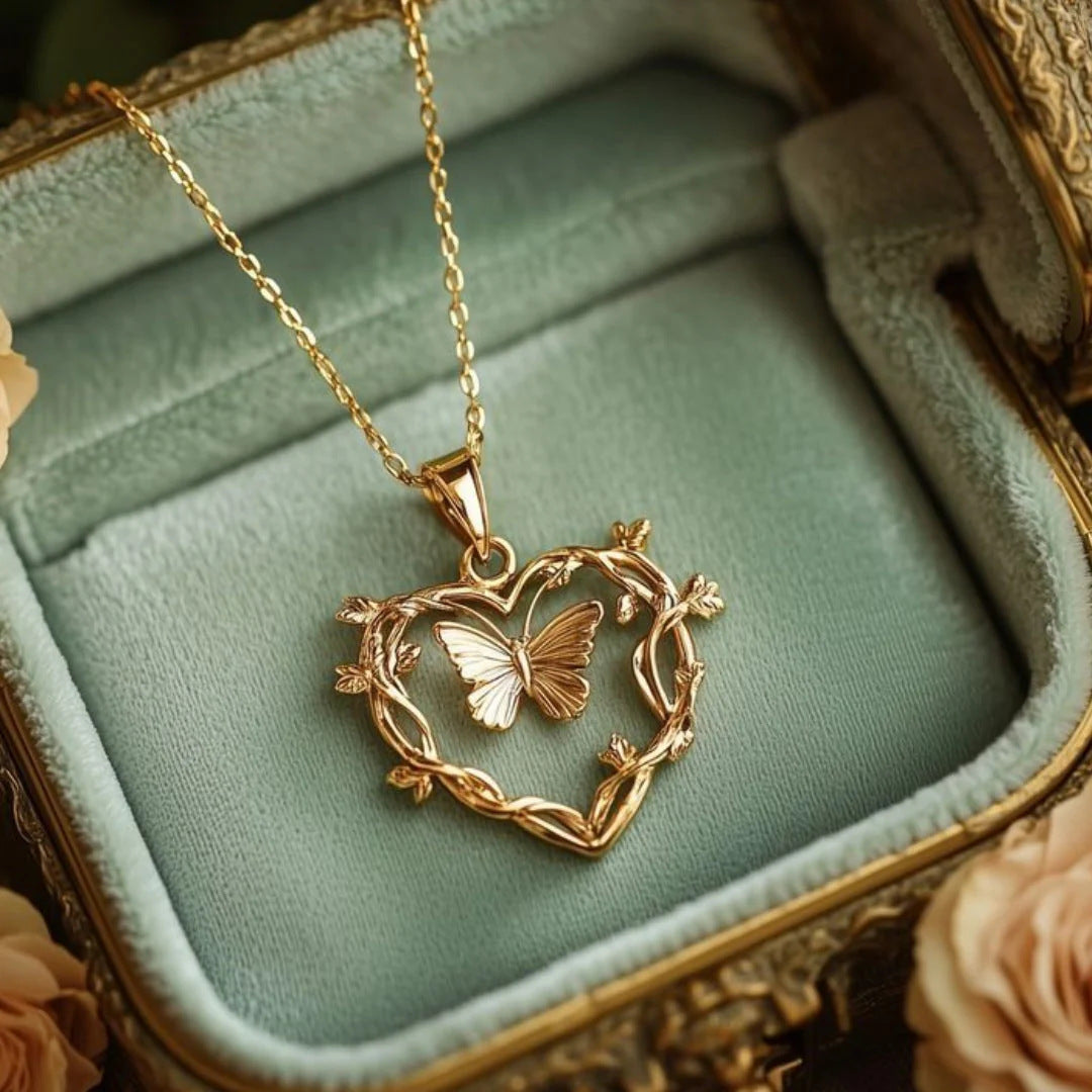 Forest Style Heart Shaped Butterfly Vine Necklace Vera Lux