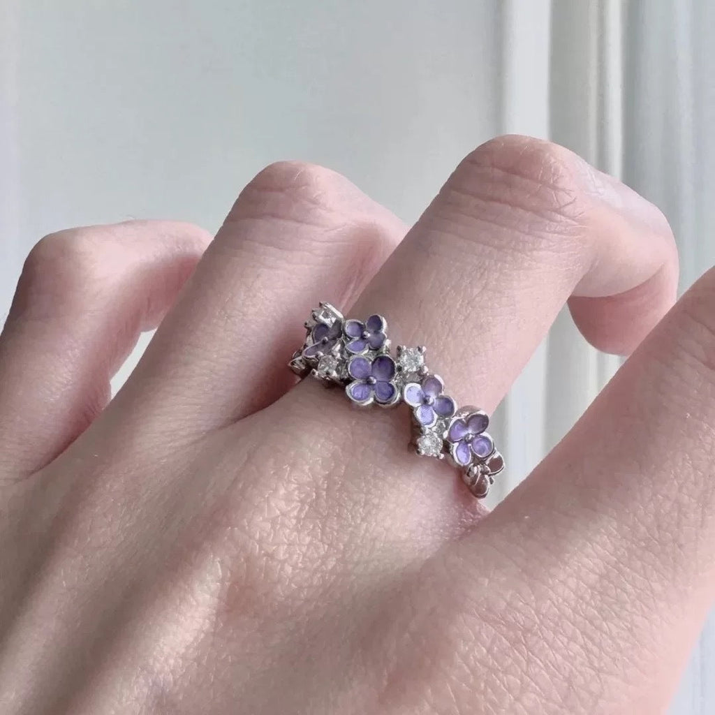 Sweet Cool Purple Flower Ring For Women, Ins Style, Niche Design, Elegant & Light Luxury, Adjustable Opening Band, Personalized Index Finger Ring Vera Lux