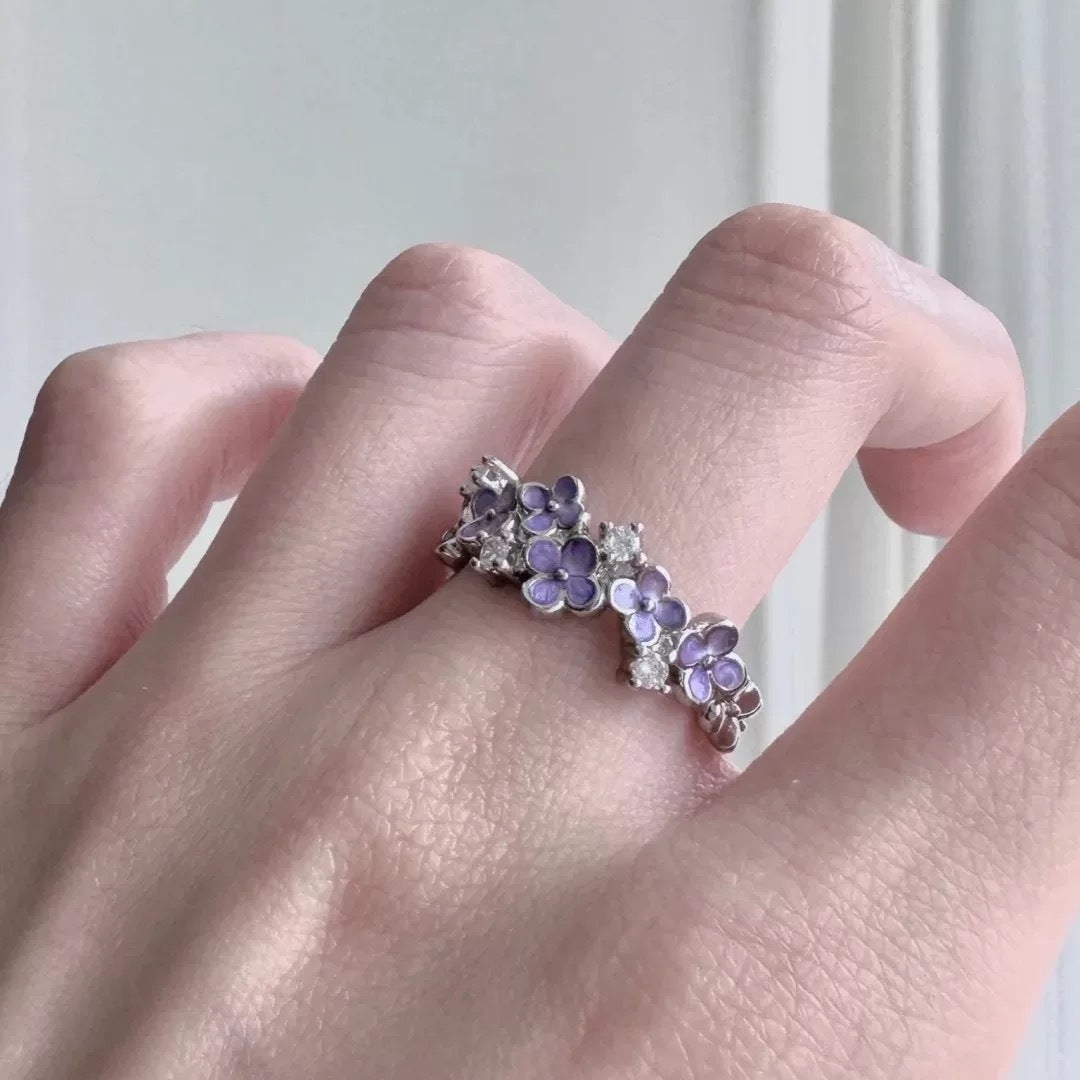 Sweet Cool Purple Flower Ring For Women, Ins Style, Niche Design, Elegant & Light Luxury, Adjustable Opening Band, Personalized Index Finger Ring Vera Lux