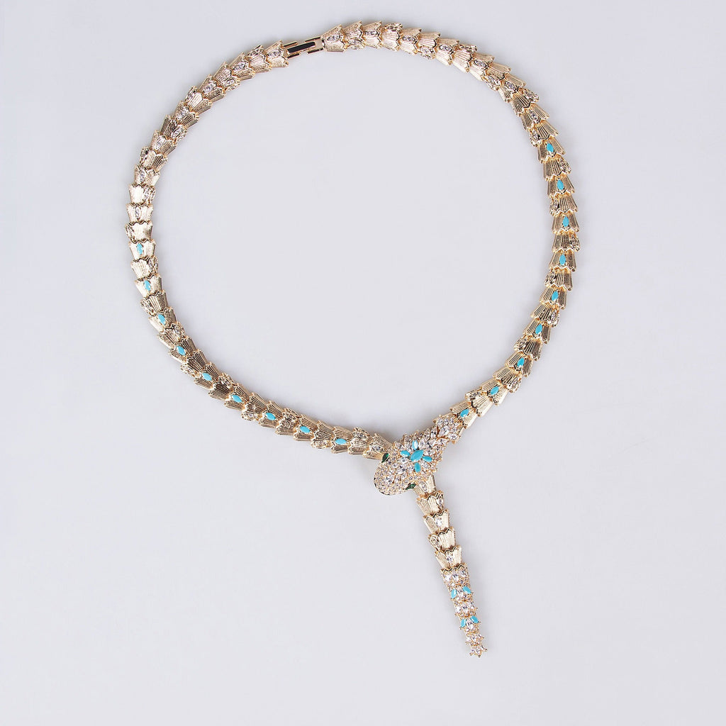 S925 Silver and Zircon Snake-Design Necklace and Earrings Jewelry Set Vera Lux