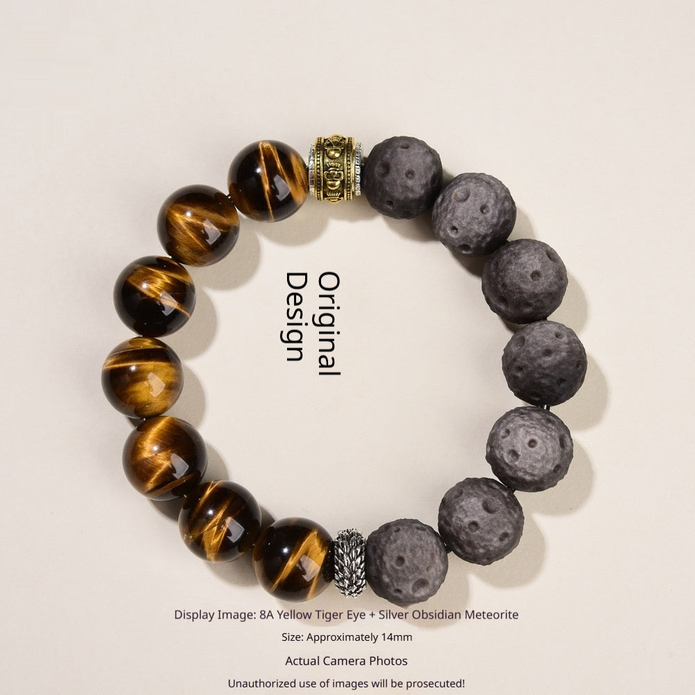 Natural Tigers Eye And Obsidian Collectors Bracelet Vera Lux
