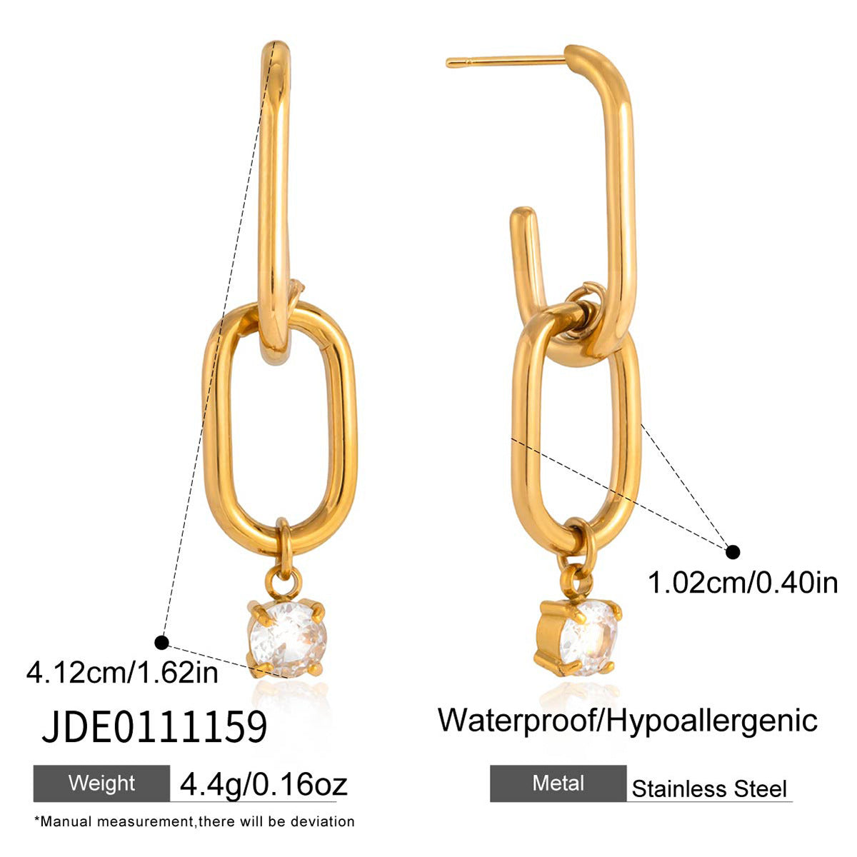 Stainless Steel Zircon Drop Hoop Earrings Vera Lux