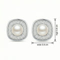925 Sterling Silver Radiant Pearl and Tapered Baguette CZ Cushion Halo Stud Earrings Vera Lux