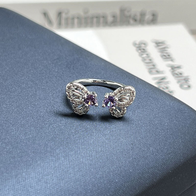 Women Nine Purple Fire Theme Purple Crystal Open Adjustable Ring, Elegant Premium Light Luxury Style Sweet Cool Contrast Design, Unique Niche Fashion Finger Ring For Party Daily Wear Vera Lux