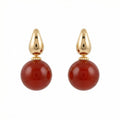 925 Sterling Silver Elegant Red Carnelian Sphere and Polished Metallic Teardrop Drop Earrings Vera Lux