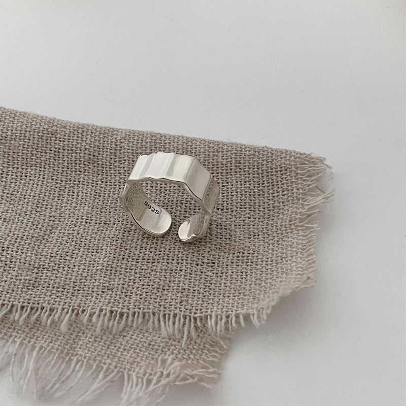 925 Sterling Silver Intertwined Chain Ring, Vintage Open Adjustable Cuff, Non Tarnish Korean Style Jewelry Vera Lux