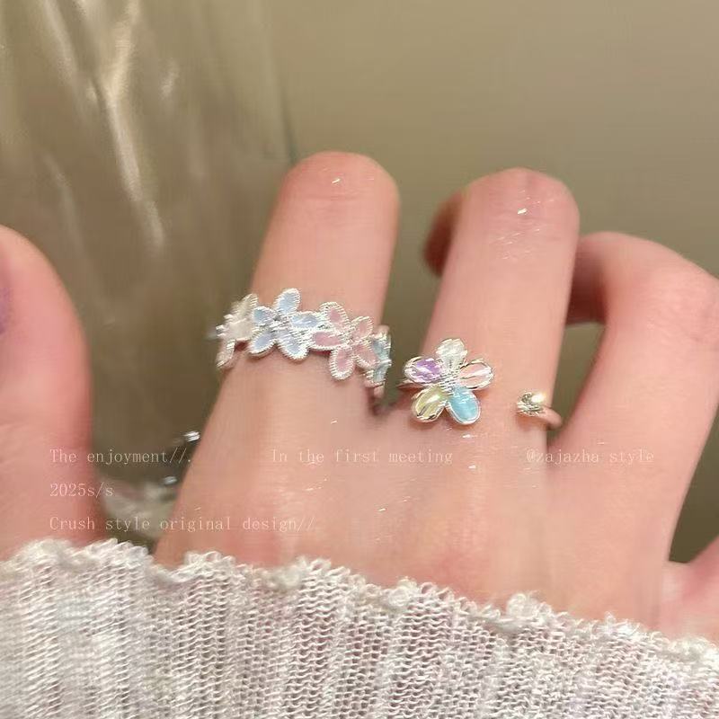 Bohemian Spring Flower Open Ring For Women, Enamel High-End Fashion Index Finger Ring Vera Lux