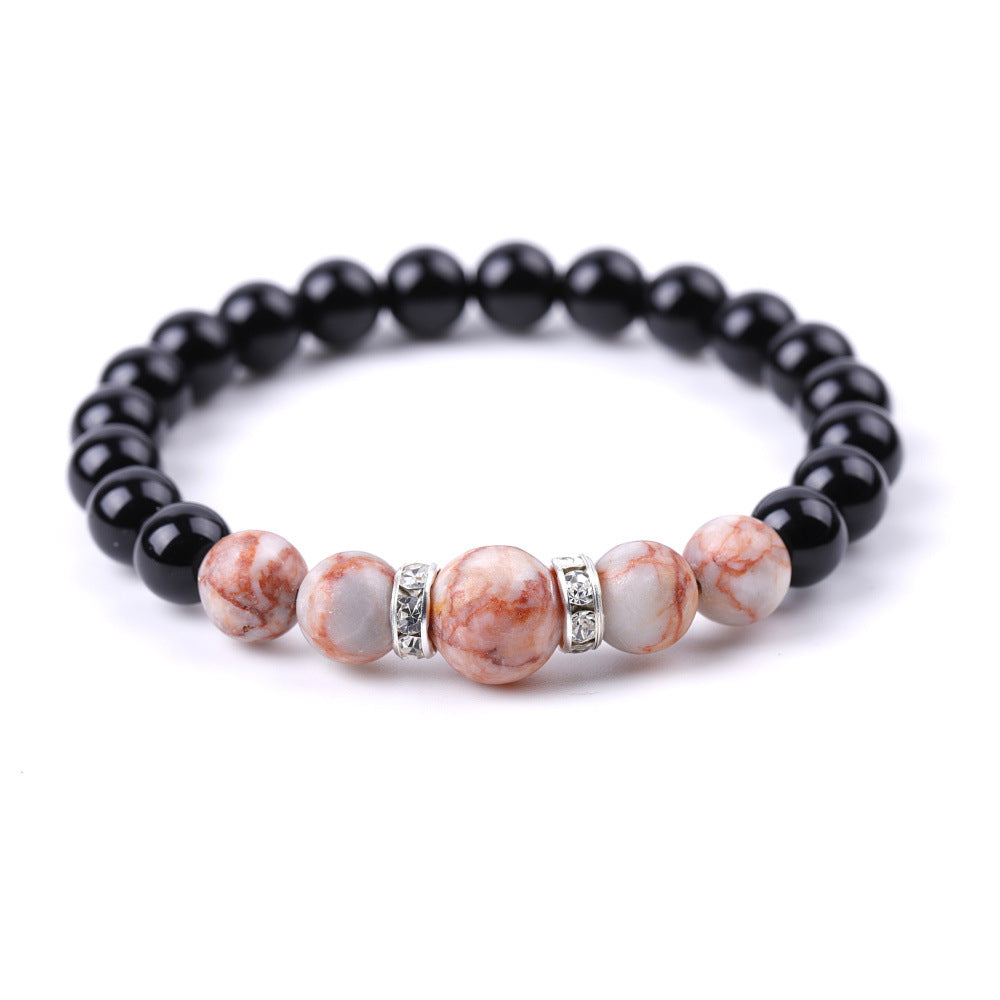 8 Mm 10mm Tigers Eye And Glossy Black Stone Micro-Inlaid Diamond Bracelet Vera Lux