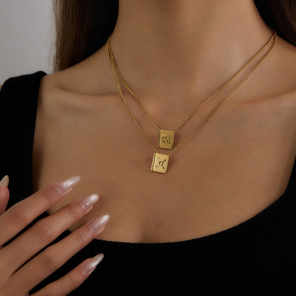18K gold square necklace with twelve zodiac elements design, classic and fashionable Vera Lux