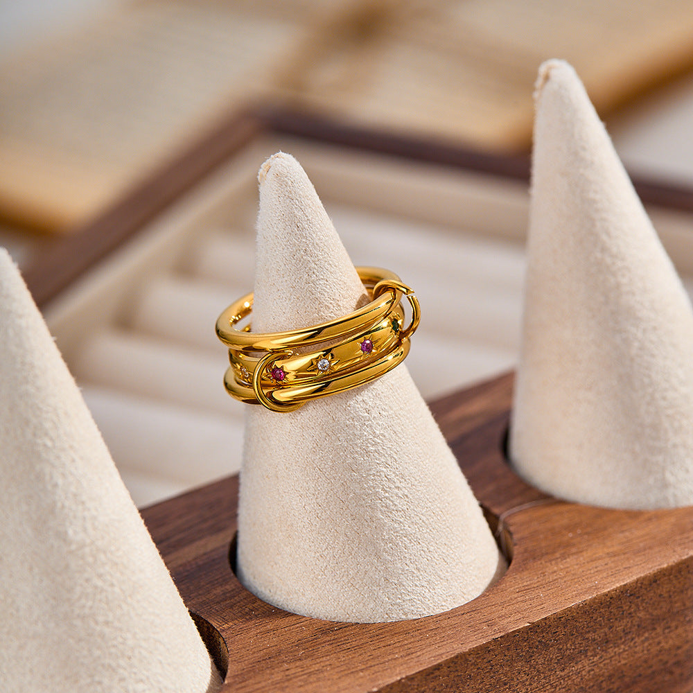 Three-Tier Stacked Ring, 18K Gold-Plated Stainless Steel Ring Vera Lux