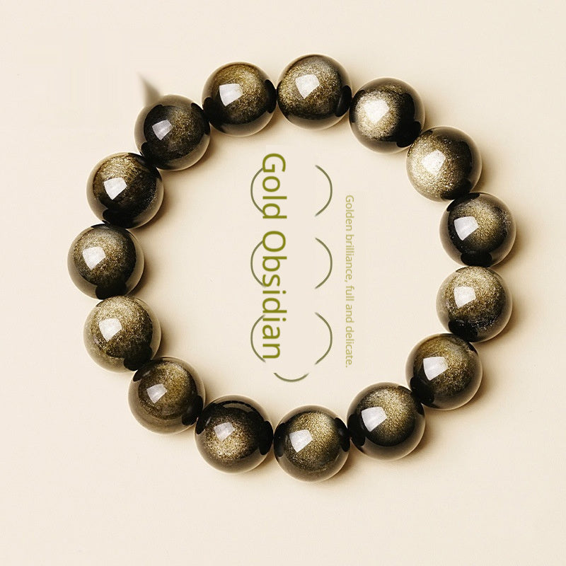 Natural Black Gold Obsidian Plain-Loop Bracelet Vera Lux