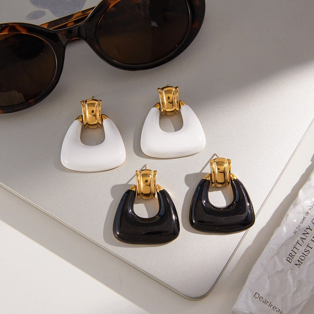 18K gold lightweight luxury enamel stud earrings Vera Lux