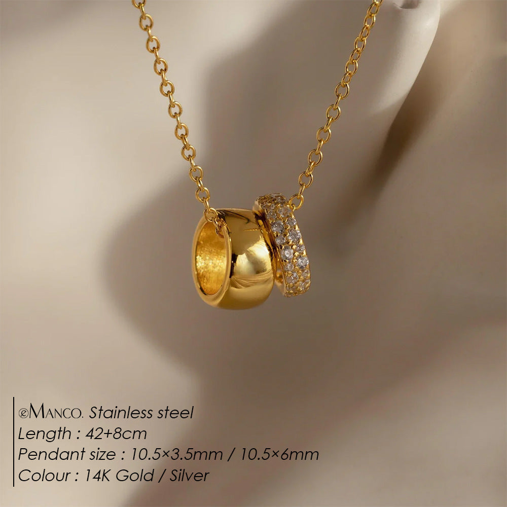 14k Wide-Frame Round Hoop Dual-Pendant Versatile Necklace Vera Lux