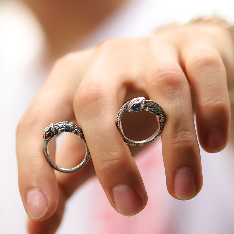 Retro Thai Silver Chameleon Animal-Shaped Ring Vera Lux