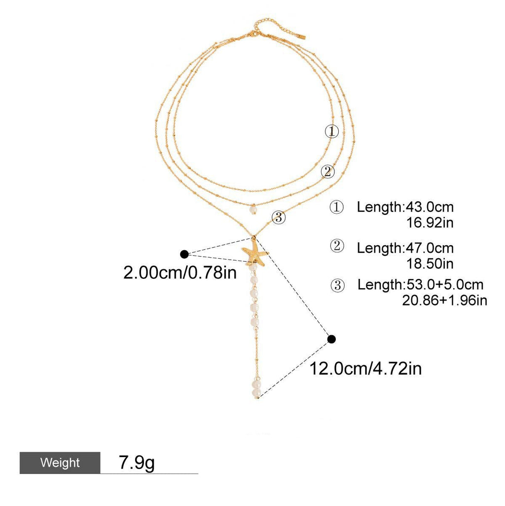 18K gold multi-layer chain with starfish and pearl tassel design exquisite and noble necklace Vera Lux