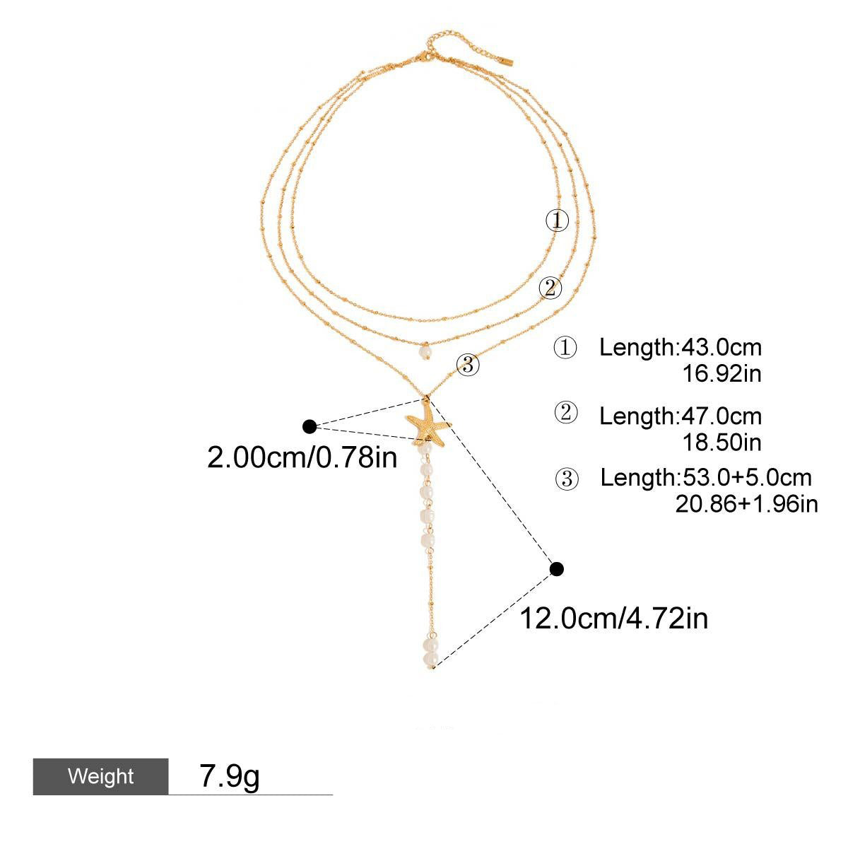 18K gold multi-layer chain with starfish and pearl tassel design exquisite and noble necklace Vera Lux