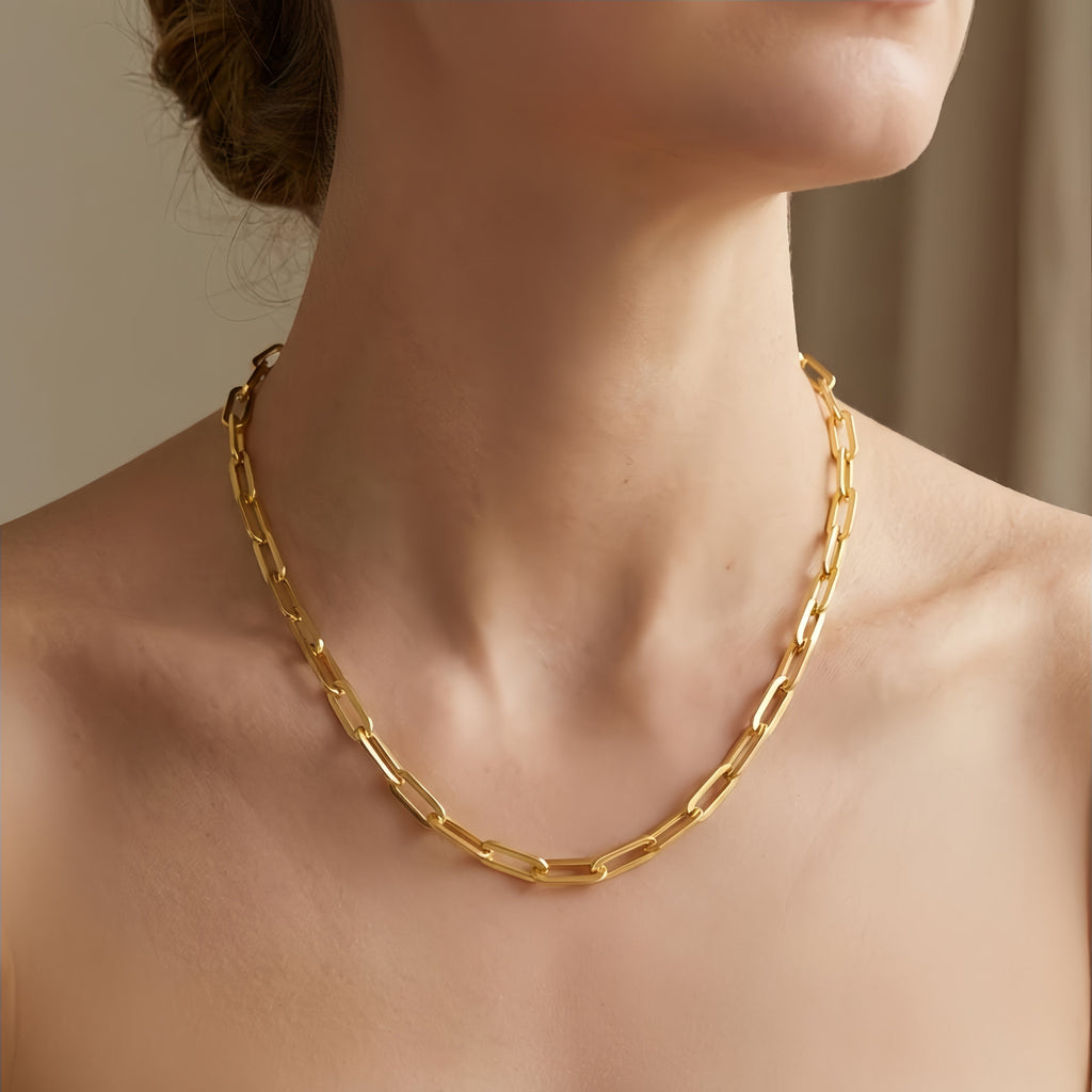 925 Sterling Silver Gold-Plated Sterling  Chunky Paperclip Chain Necklace - Italian Craftsmanship Vera Lux