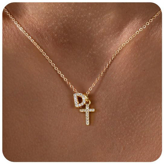Zircon Inlaid 26 Letter Cross English Necklace Vera Lux