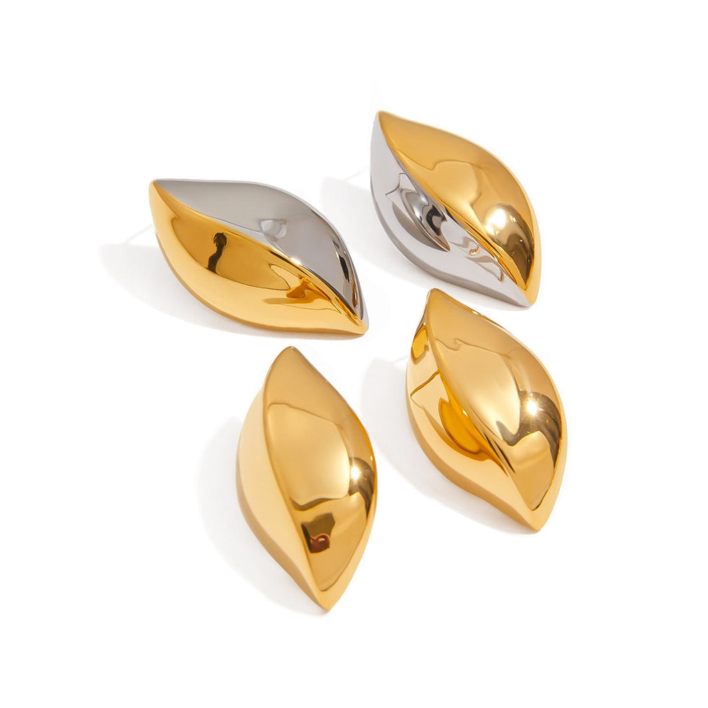 18K gold geometric shape with gold and silver color matching design simple personality earrings Vera Lux