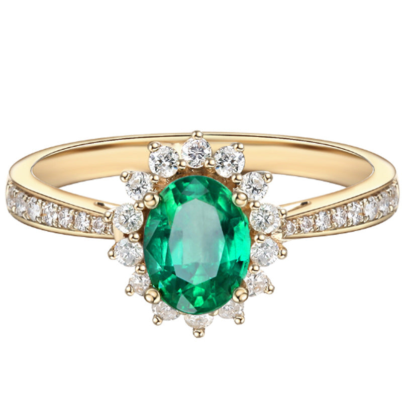 Adjustable Simulated Emerald & Simulated Diamond Ring For Women, Faux Gemstone Statement Band Vera Lux