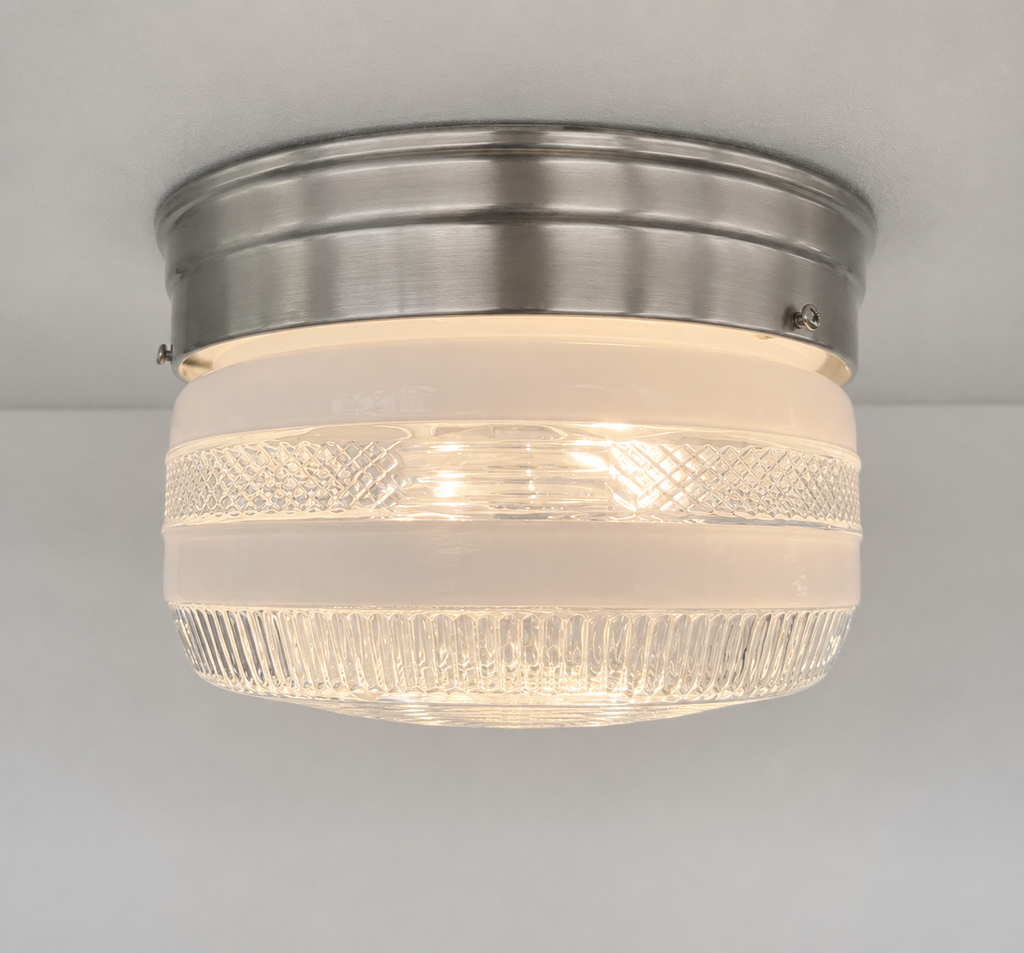 RETRO 1960's Antique DRUM Flush Mount Ceiling Light Brushed Nickel The Lamp Goods
