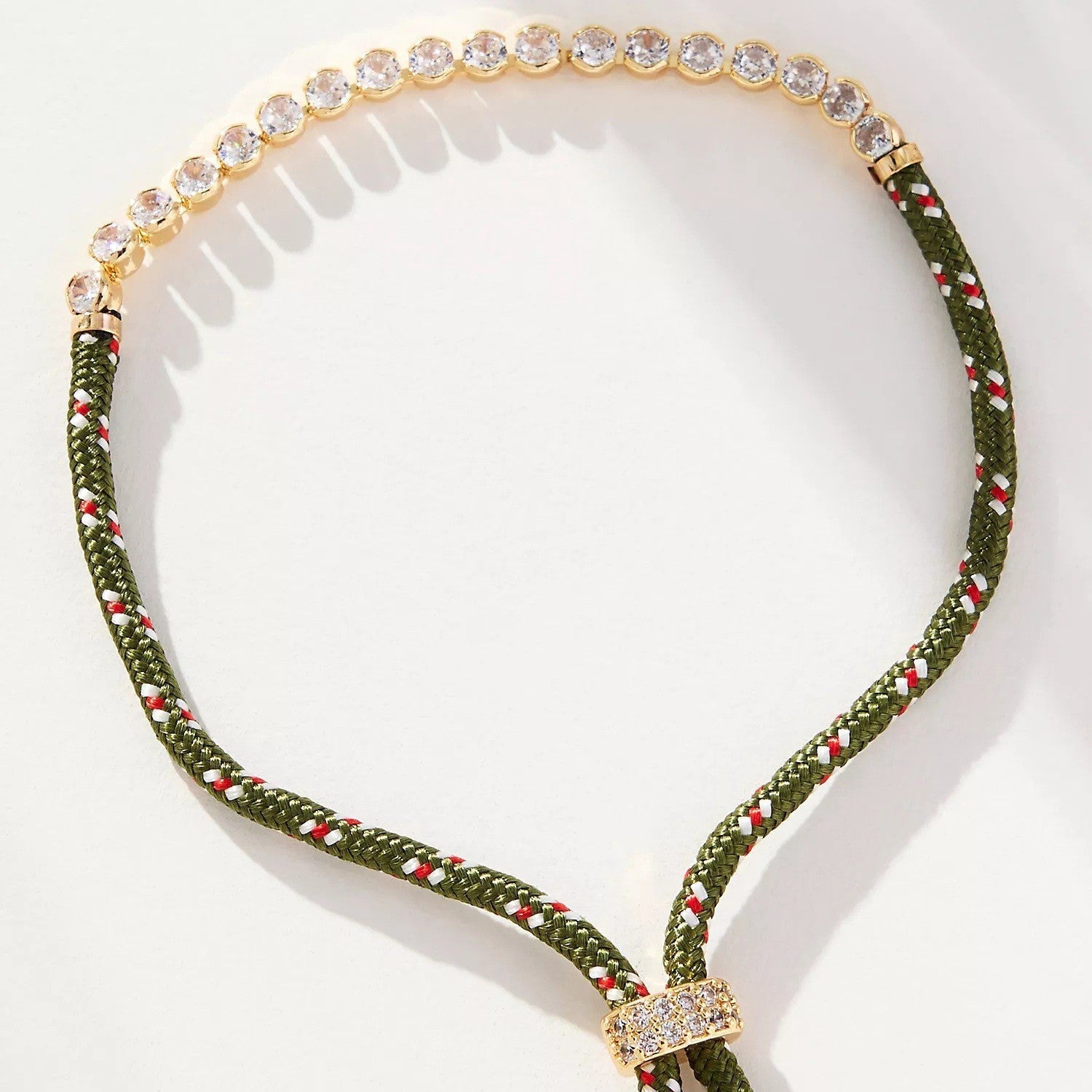 Off-white Brown-striped Woven Necklace With Diamond-encrusted Gold Chain Vera Lux
