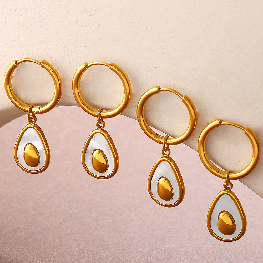 Personalized Light Luxury Stainless Steel Avocado Pendant Earrings, 18K Gold Plated High-End Elegant Ear Jewelry Vera Lux