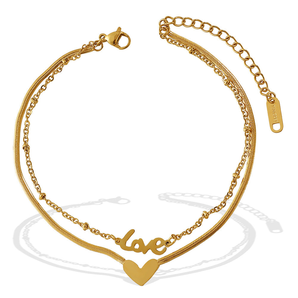 New European & American Fashion Double Layer Heart Love Pendant Anklet For Women, INS Minimalist Style, Trendy Anklet Vera Lux