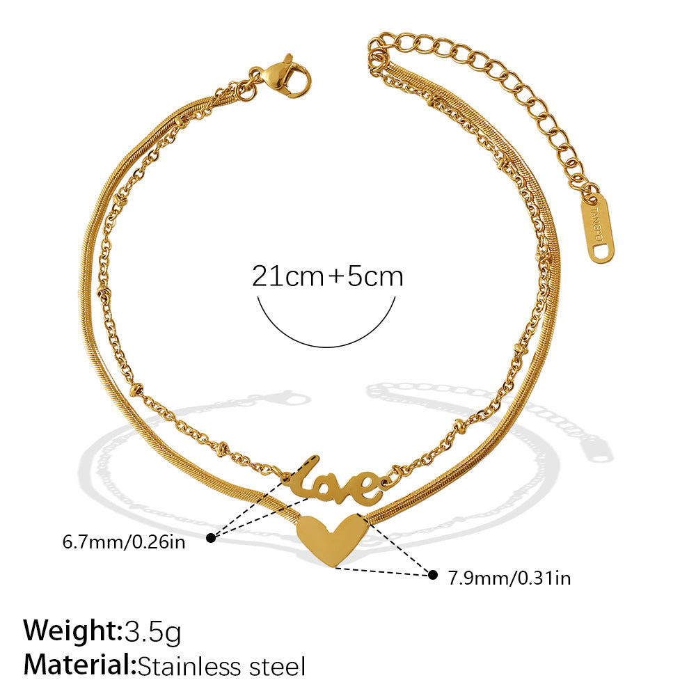 New European & American Fashion Double Layer Heart Love Pendant Anklet For Women, INS Minimalist Style, Trendy Anklet Vera Lux