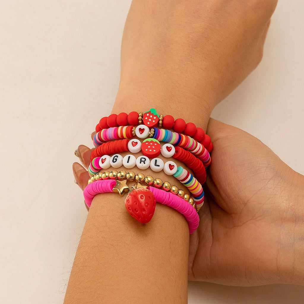 Strawberry polymer clay beaded bracelet Vera Lux