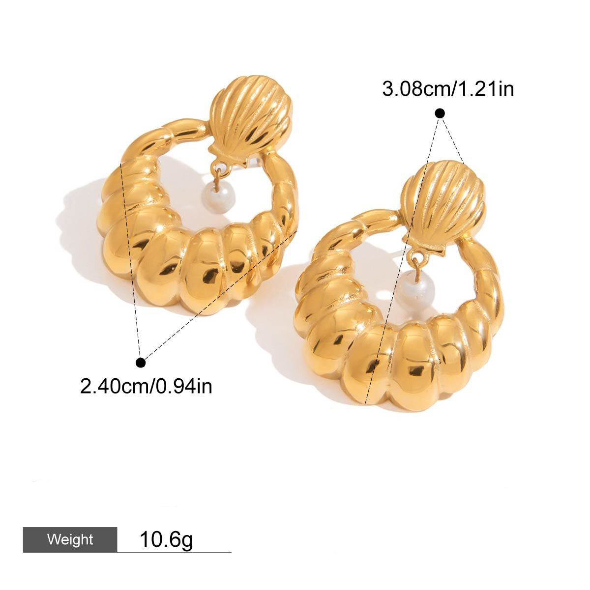 18K gold U-shaped earrings with textured design, exquisite and simple Vera Lux