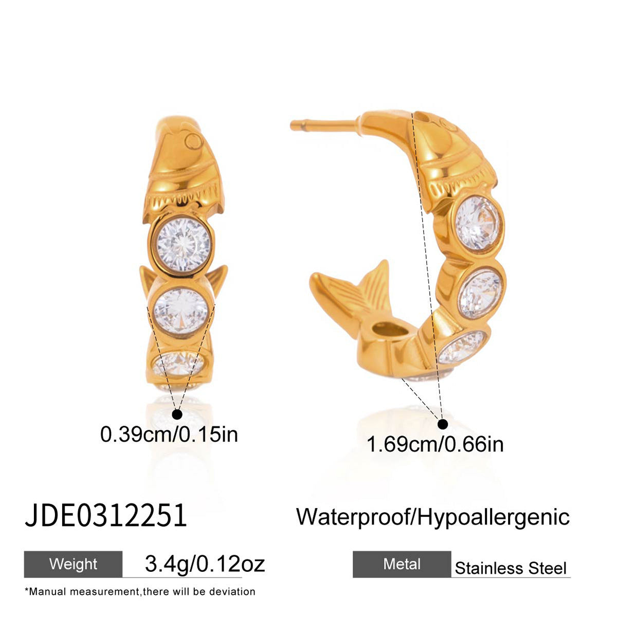 Zircon Fish C Hoop Earrings Vera Lux