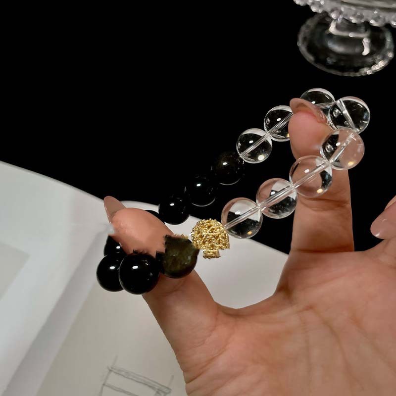 Natural Crystal Bracelet With Black Onyx Lucky Beads Vera Lux