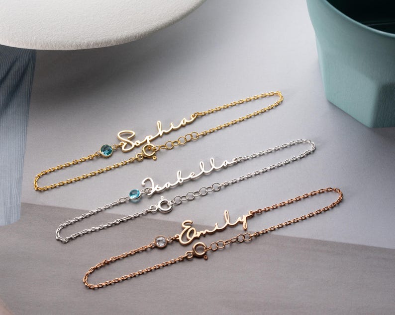 Personalized Cursive Name & Birthstone Bracelet Vera Lux