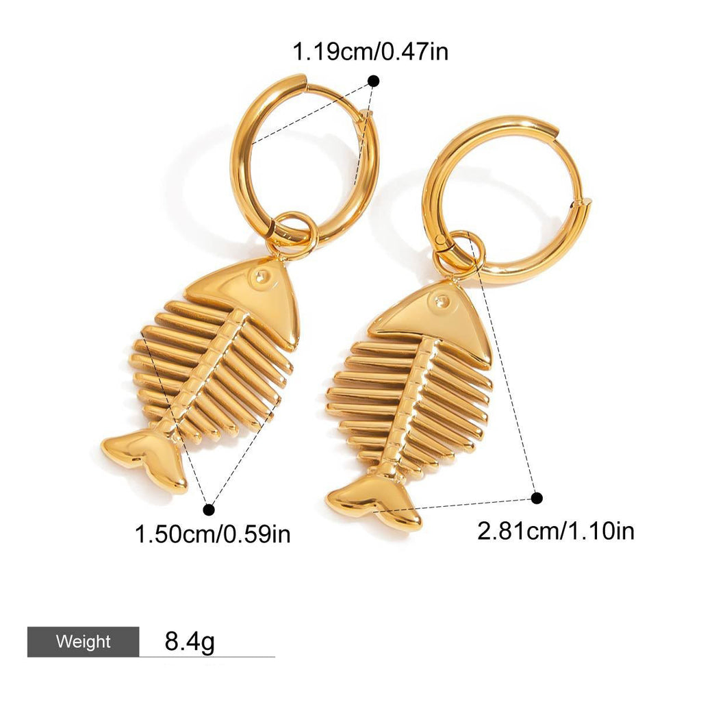 18K goldfishbone-shaped earrings with unique personality Vera Lux