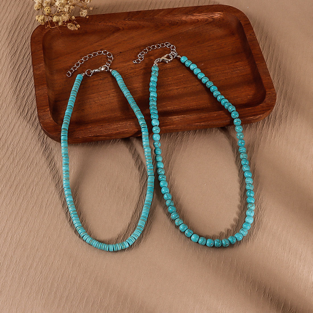 Simple Retro Turquoise Round Bead Necklace Vera Lux