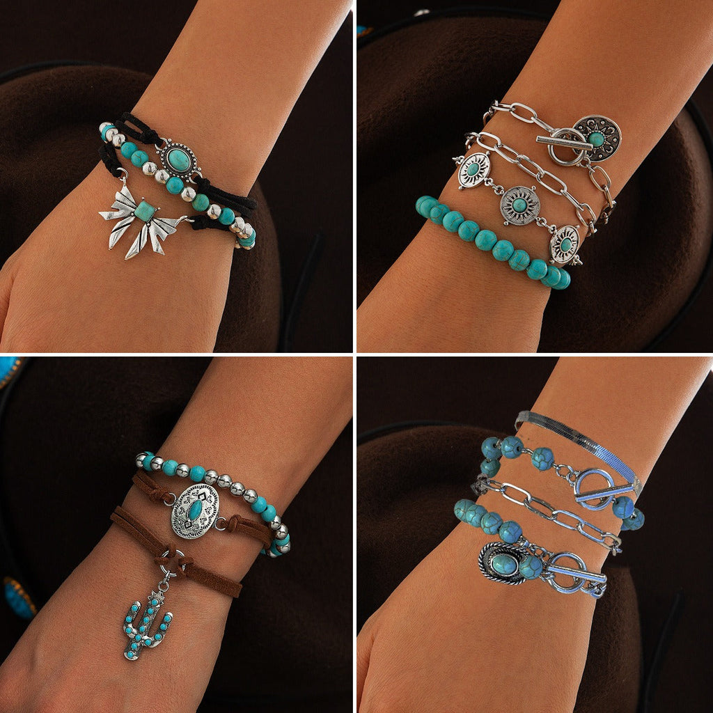 Imitation Turquoise Cactus Tag Bracelet Set Vera Lux