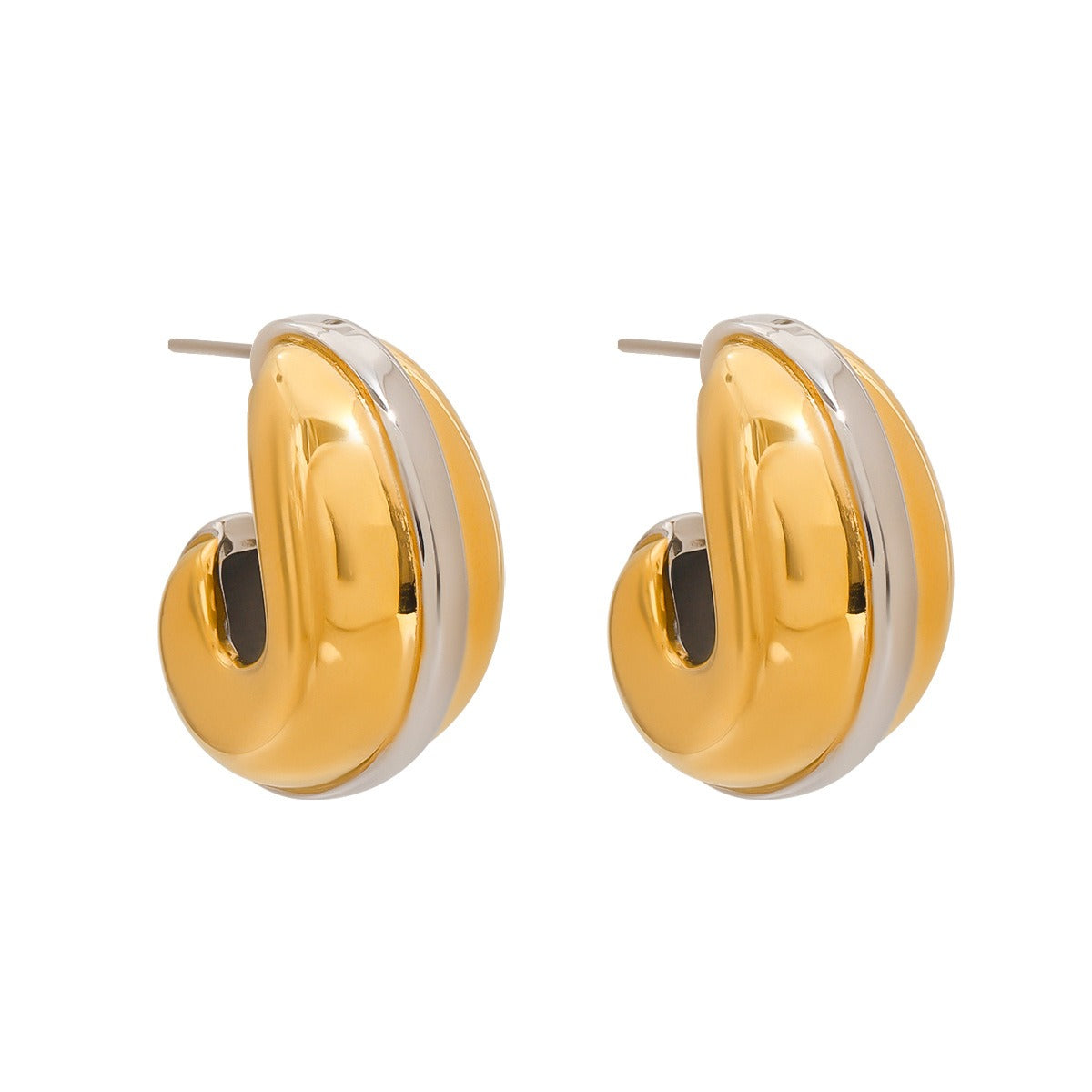 18k gold teardrop-shaped earrings with gold and silver color matching design, simple and unique Vera Lux