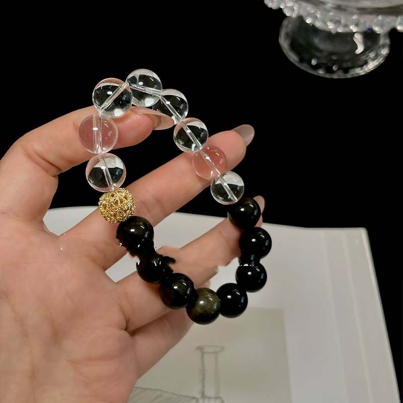 Natural Crystal Bracelet With Black Onyx Lucky Beads Vera Lux