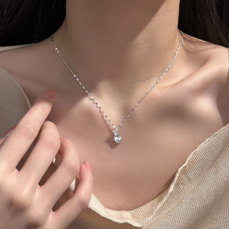 1pcs 999 Sterling Silver Hollow Cutout Lucky Money Bag Necklace, Elegant Delicate Style, Ideal For Birthday Gifts Vera Lux